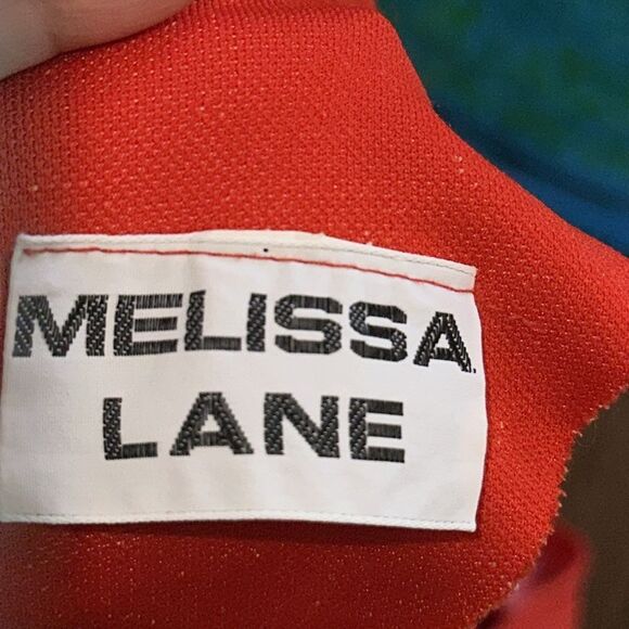 Vintage 70s Melissa Lane Tomato Red Double Knit Polyester Wide Leg Jumpsuit - Picture 8 of 8